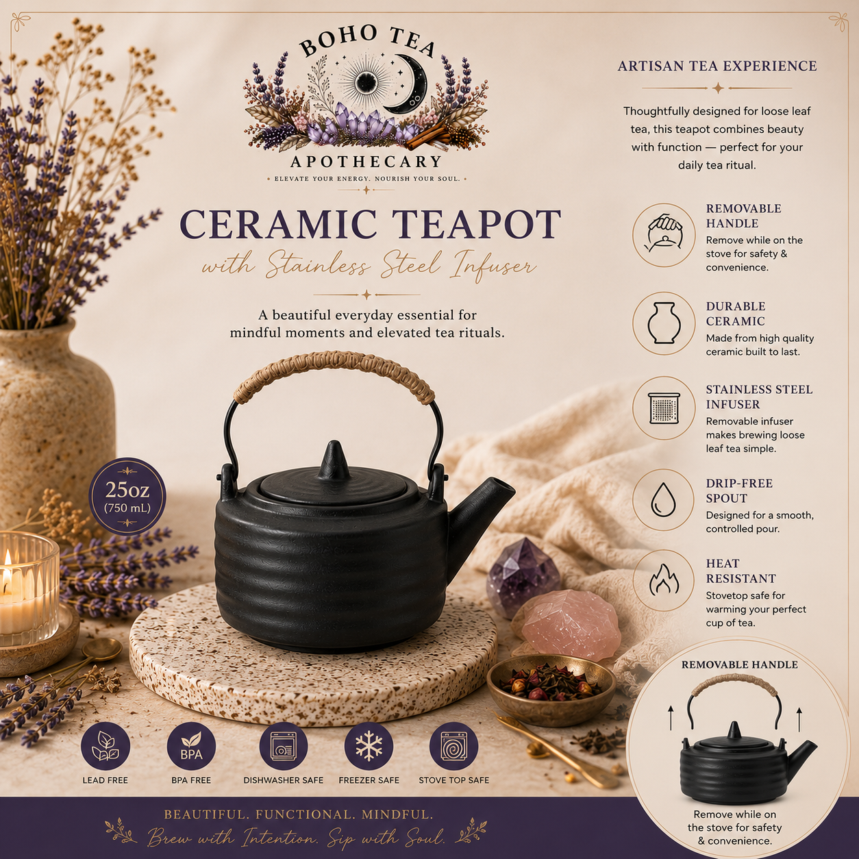 Ceramic tea pot with stainless steel infuser